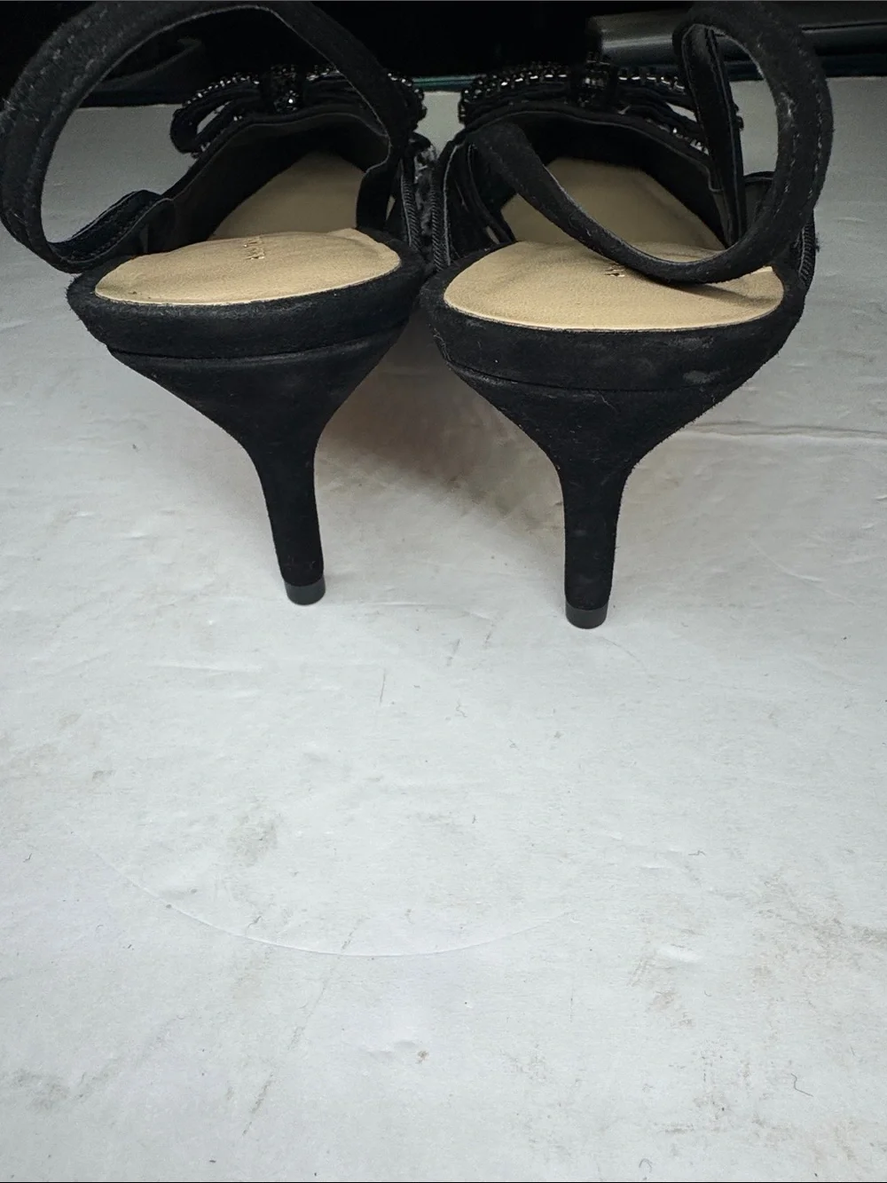 Ann Taylor Black & White Tweed Slingback Pointed Toe kitten heels 9 bow beaded